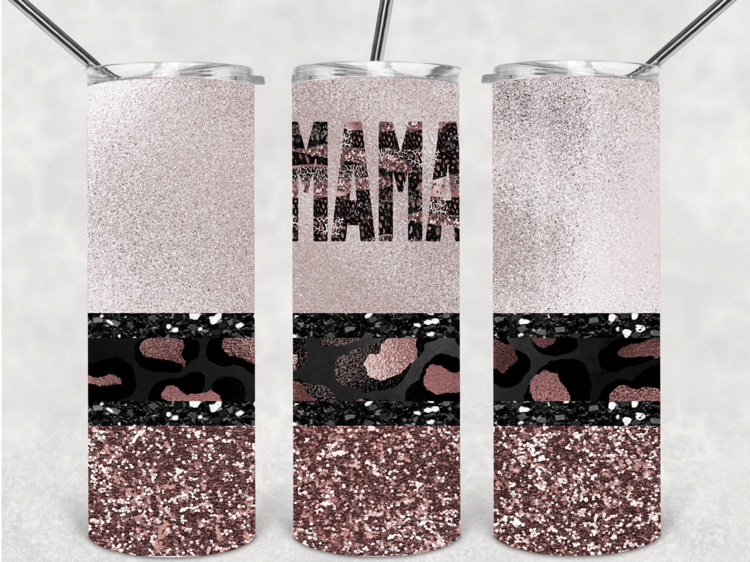 Rose gold leopard mama tumbler design