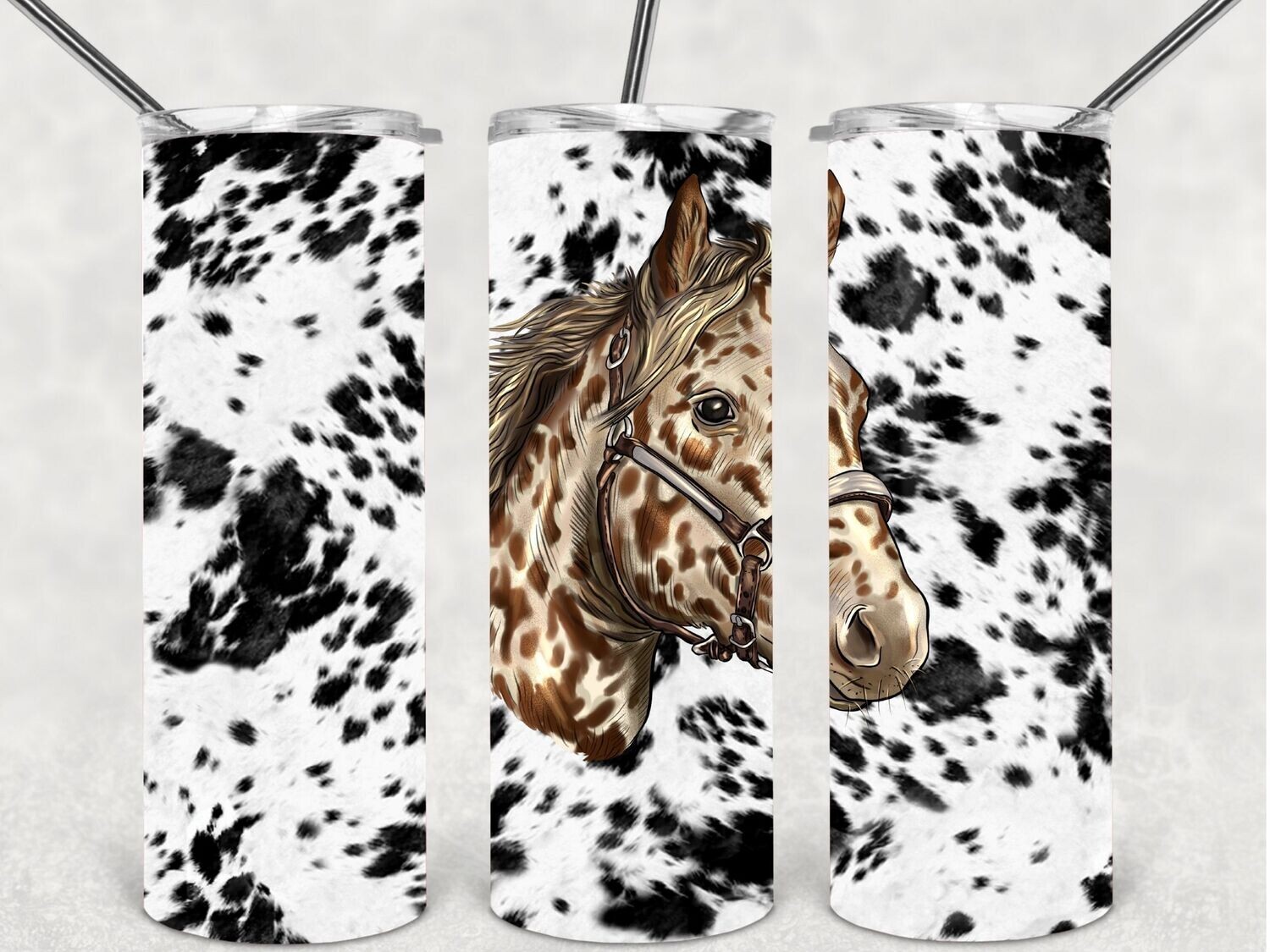 Appaloosa horse and cowhide tumbler