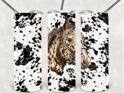 Appaloosa horse and cowhide tumbler