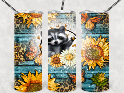 Sunflower leopard raccoon tumbler