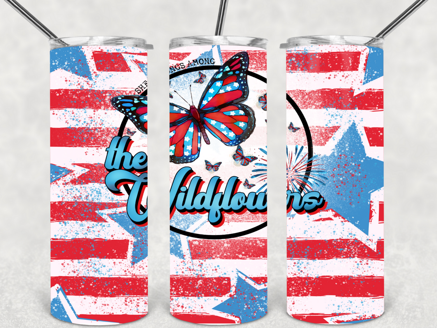 Butterfly red white &amp; blue tumbler