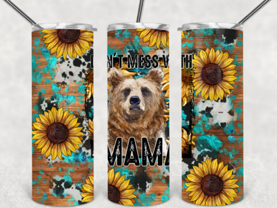 Sunflower cowhide mama bear tumbler