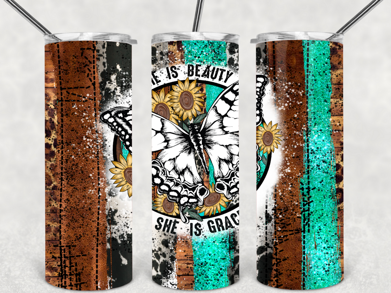 Sunflower butterfly beauty and grace tumbler