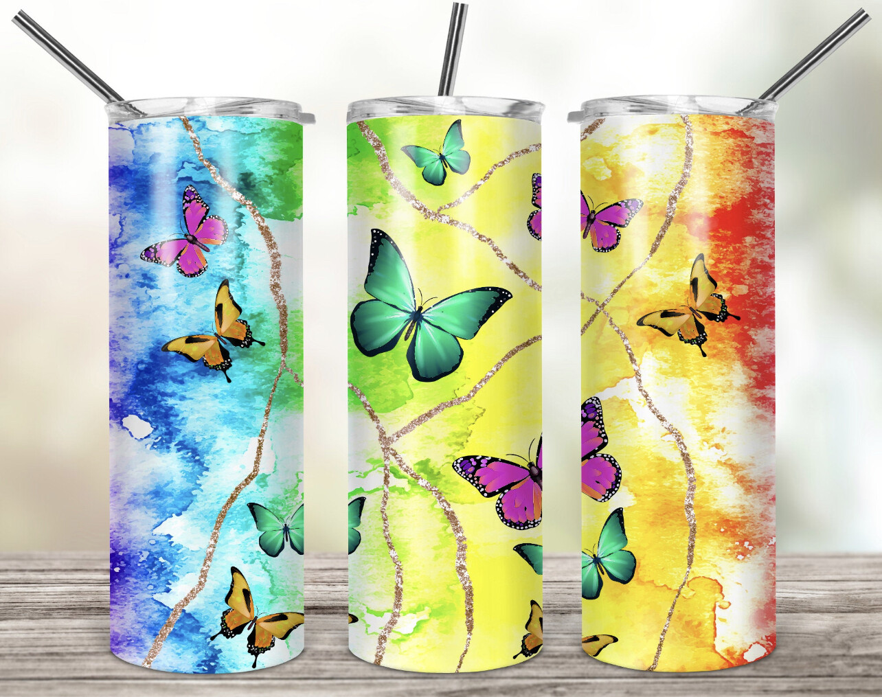 Watercolor butterfly  tumbler
