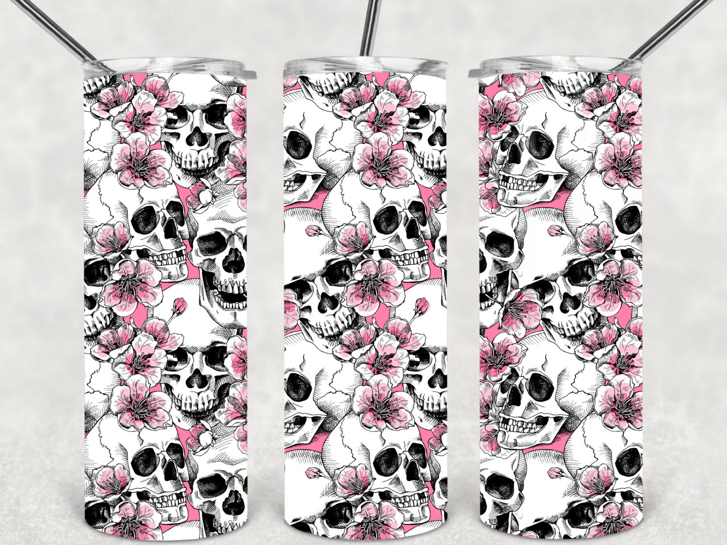 RoseSkull + pink flowers transfer