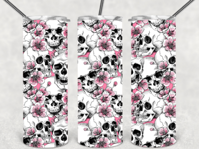 RoseSkull + pink flowers transfer