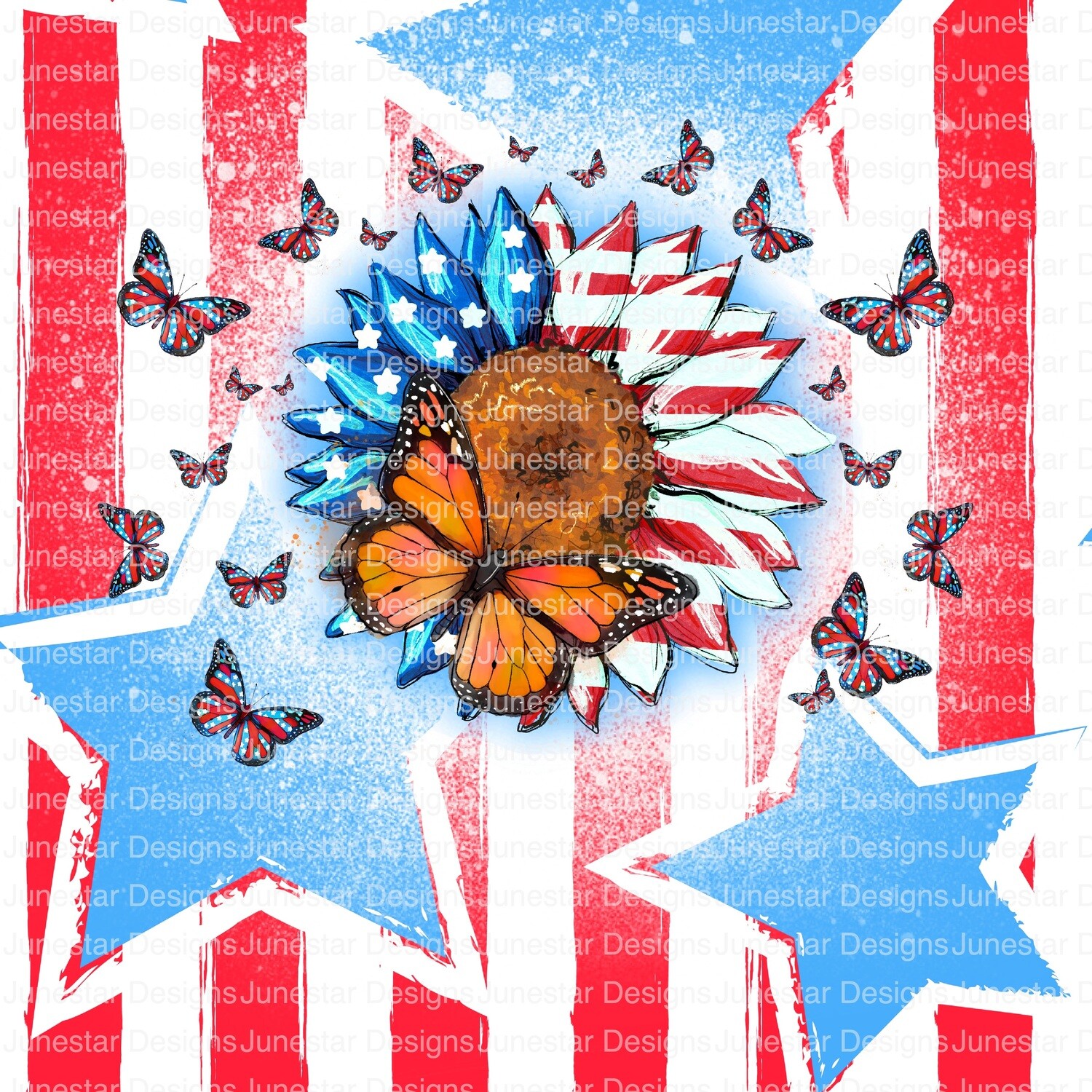 Patriotic sunflower butterfly transfer