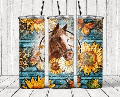 Sunflower leopard horse tumbler