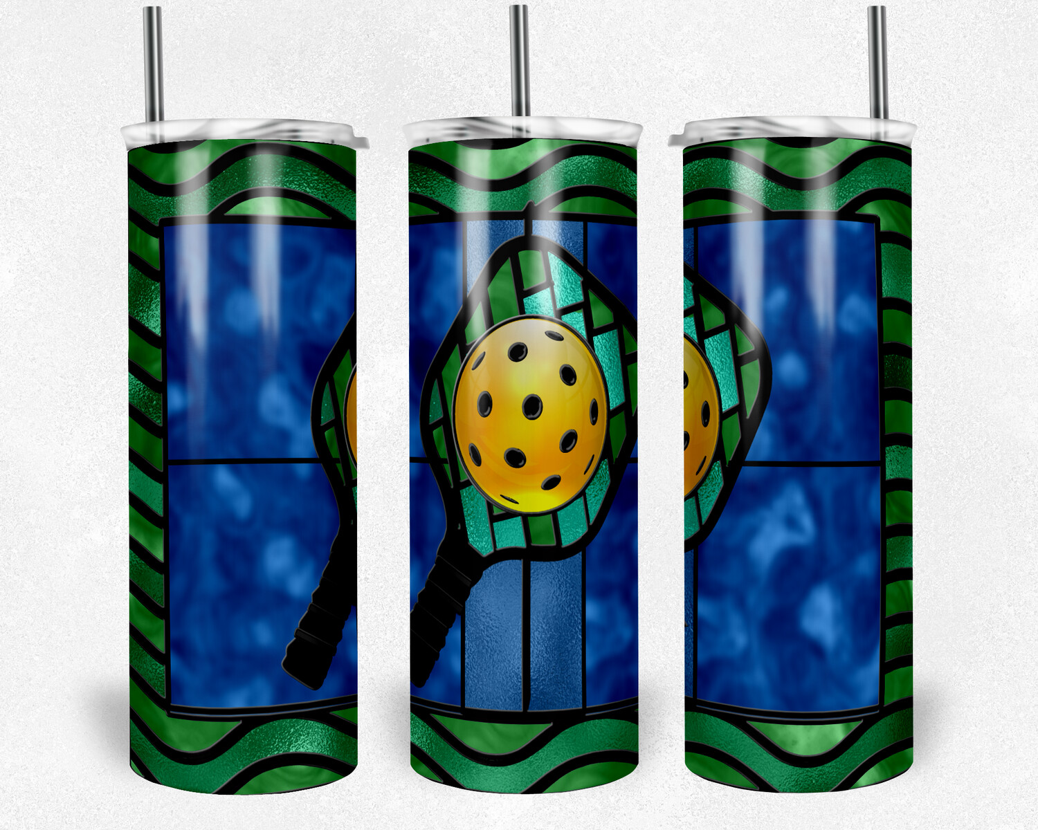 Pickleball stained glass tumbler