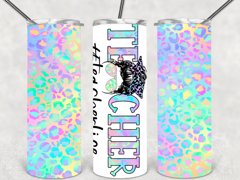 Pastel leopard teacher life tumbler