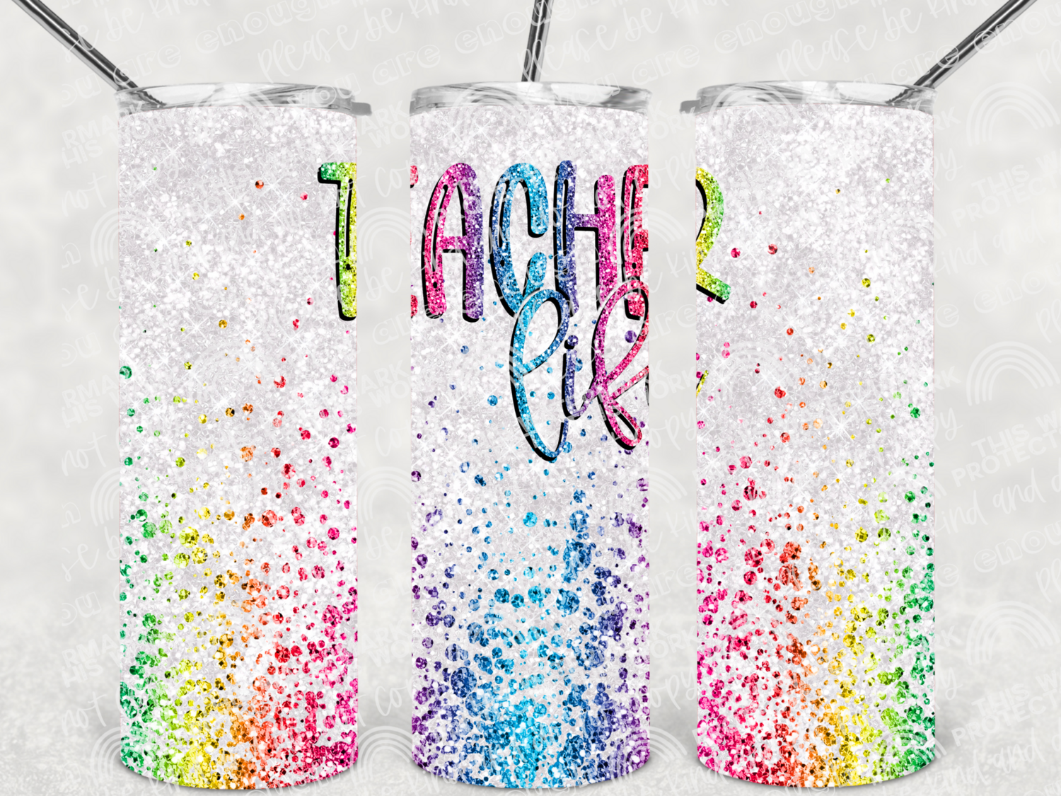 Glitter teacher life tumbler