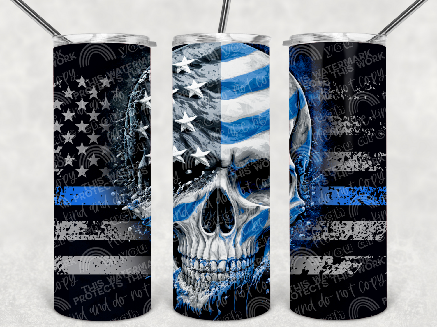 Blue line Skull transfer
