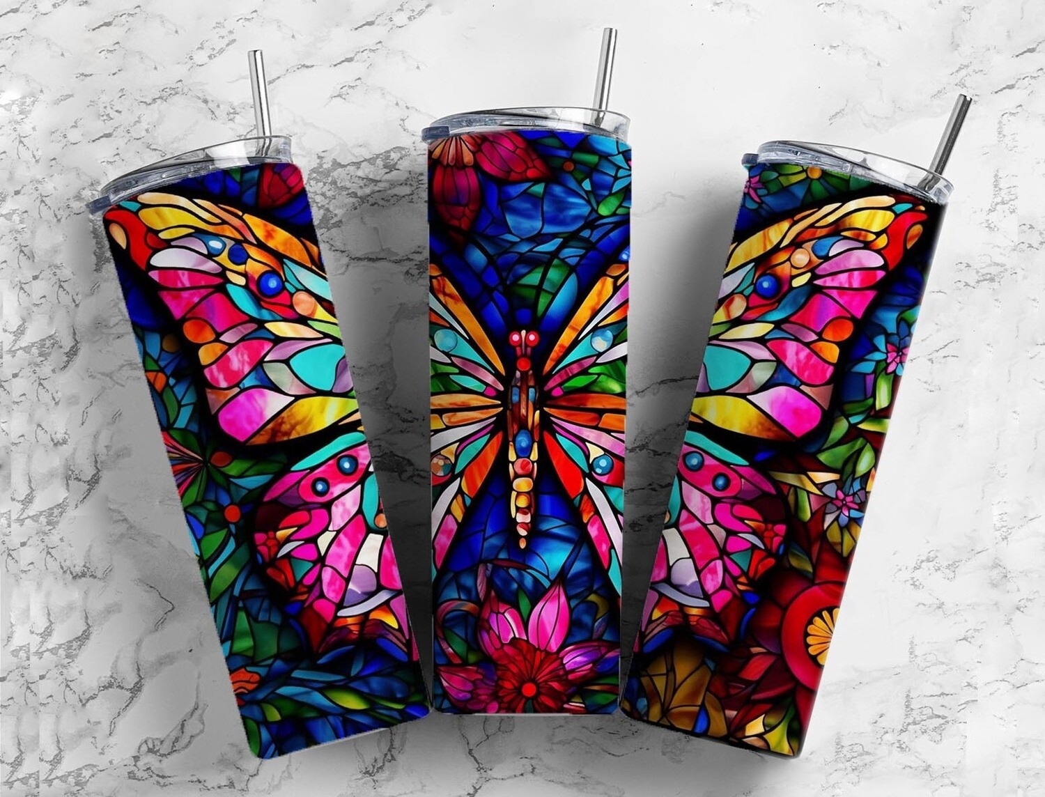 Stained glass butterfly tumbler