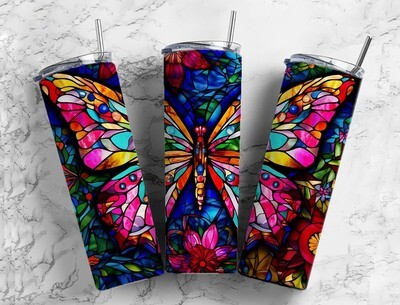 Stained glass butterfly tumbler