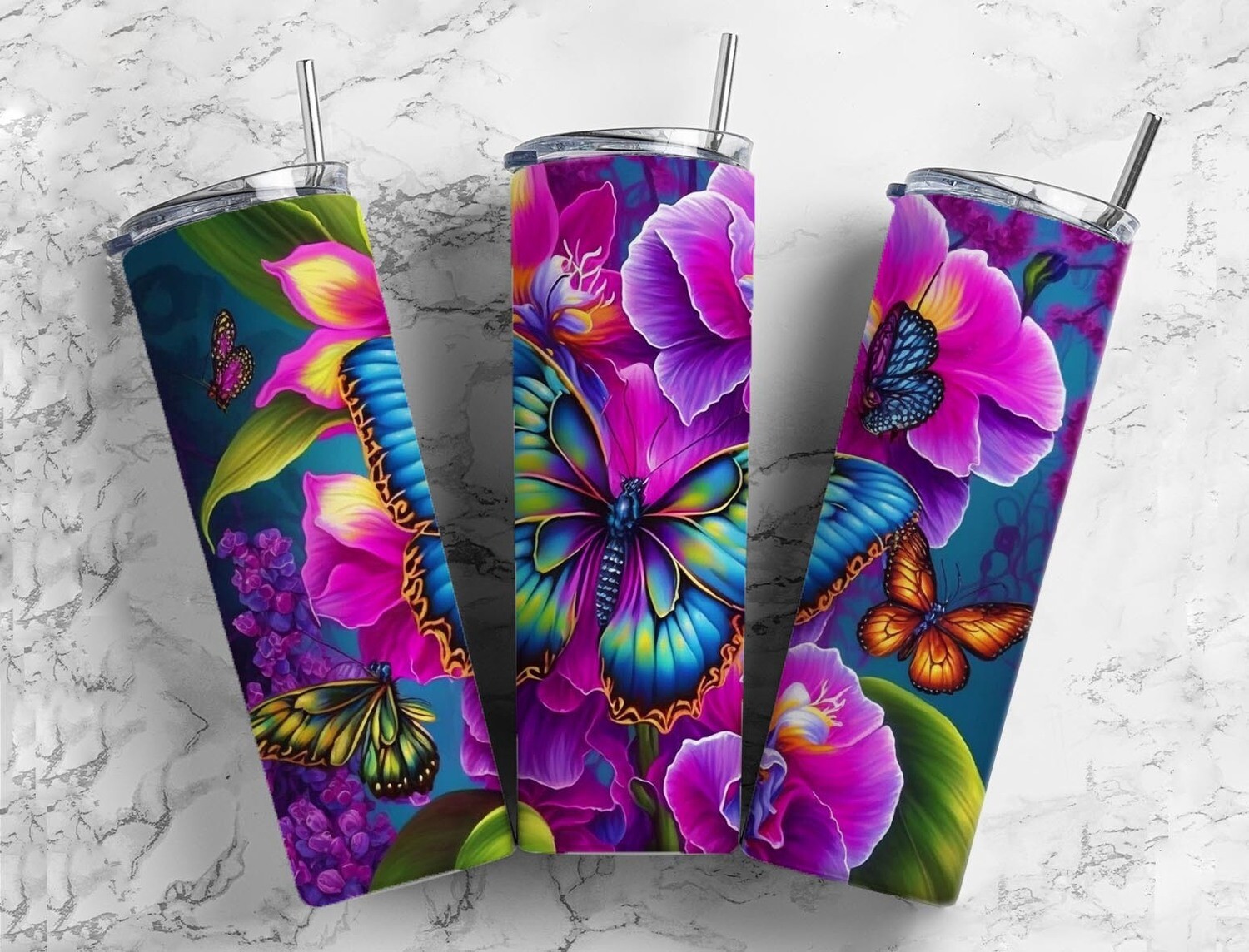 Butterfly &amp; flowers Tumbler