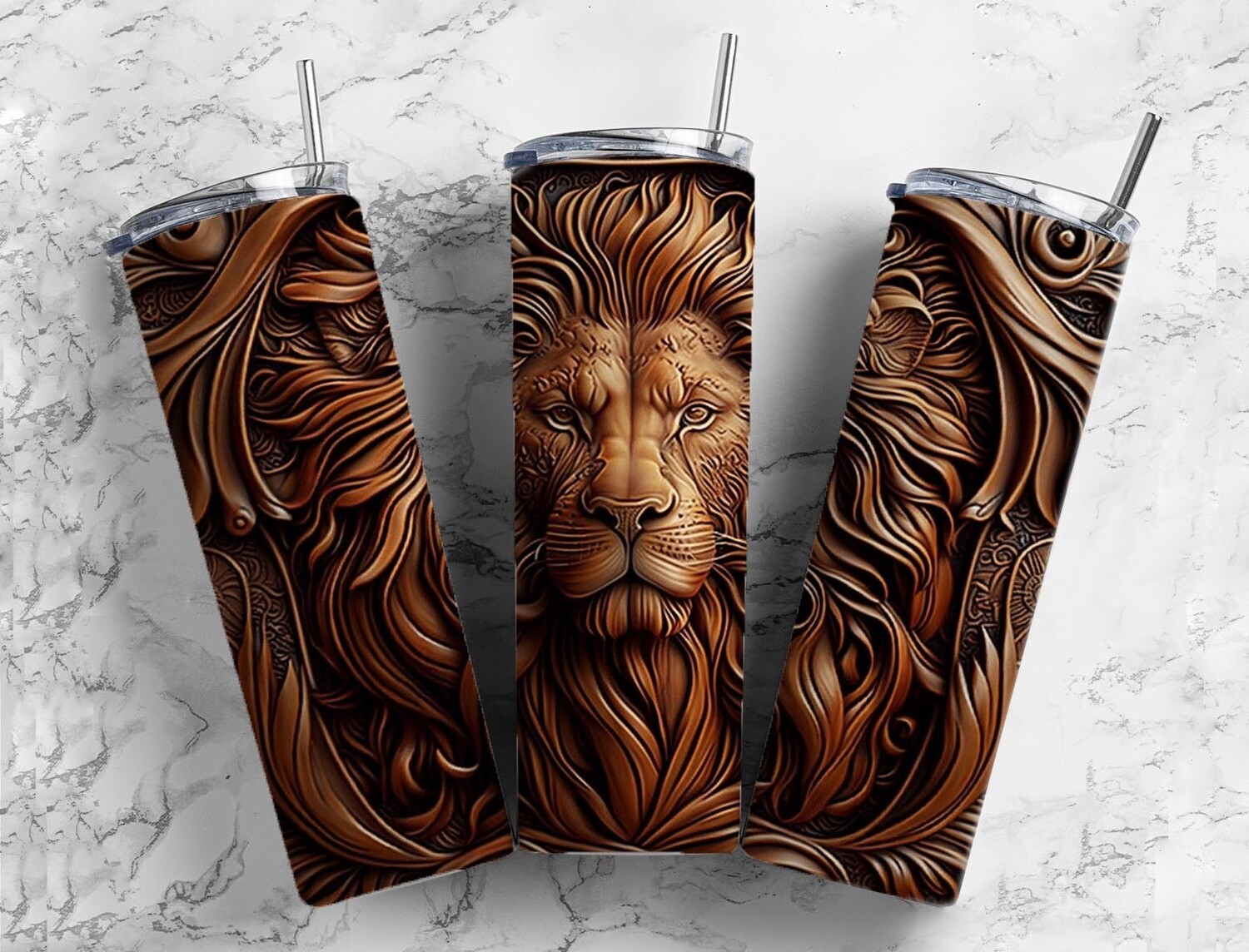 Tooled leather look Lion Tumbler
