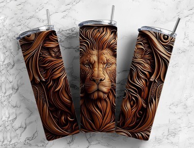 Tooled leather look Lion Tumbler