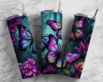 Stained glass butterflies tumbler