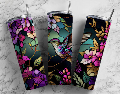 Stained glass hummingbird tumbler