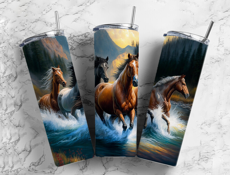 Running horses tumbler