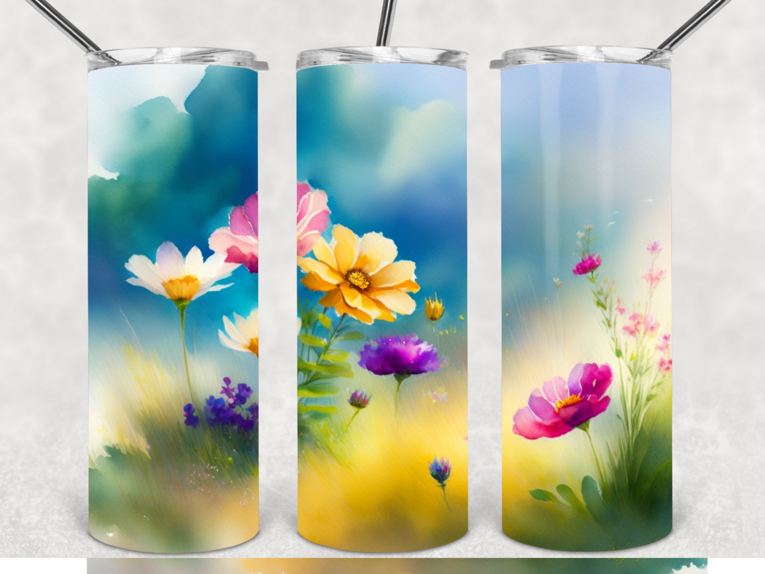 Watercolor wildflowers tumbler