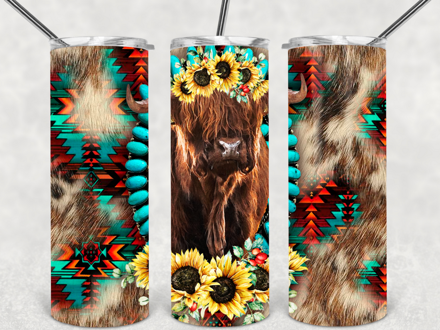 Highland cow sunflower tumbler