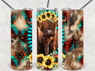 Highland cow sunflower tumbler