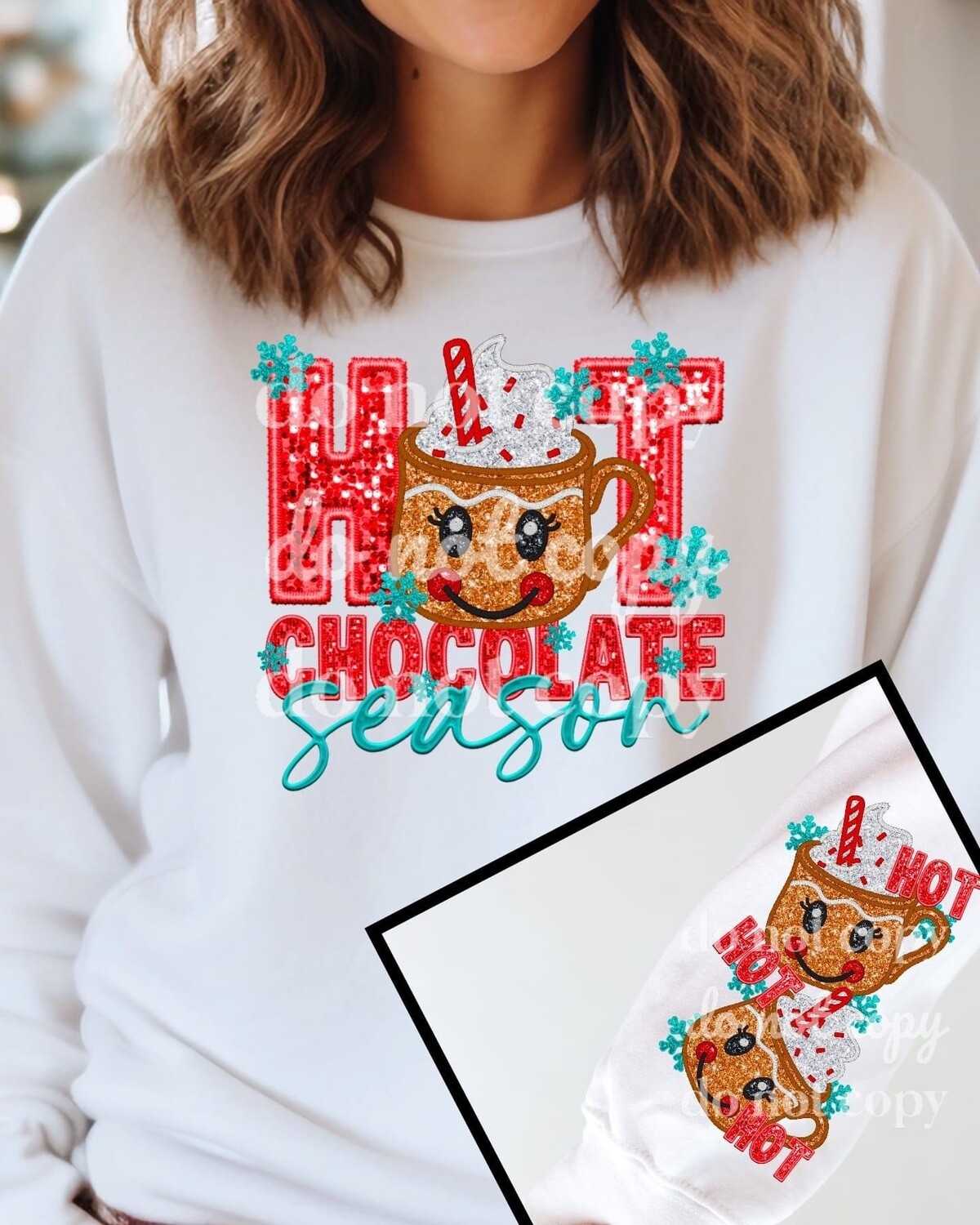 Hot chocolate season shirt (faux sequin and embroidery)