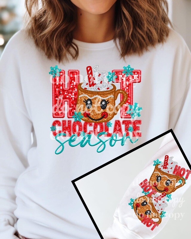 Hot chocolate season shirt (faux sequin and embroidery)
