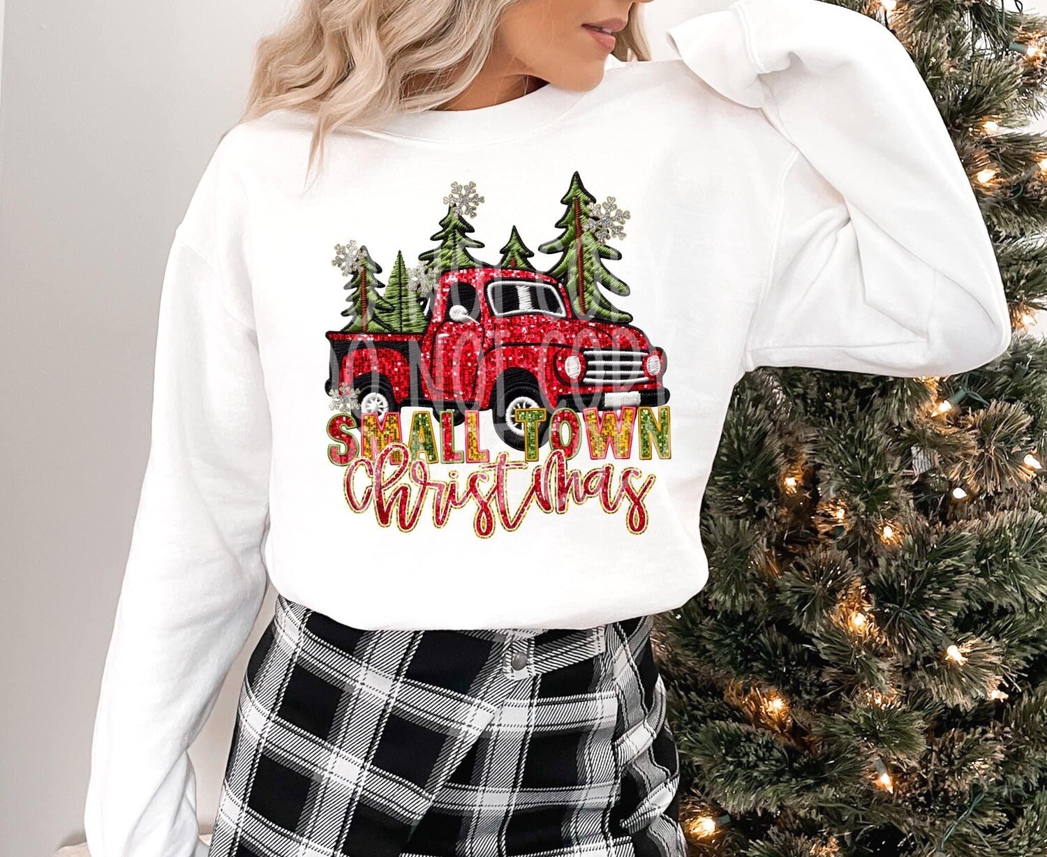 Small town Christmas shirt (FAUX sequin &amp; embroidery )