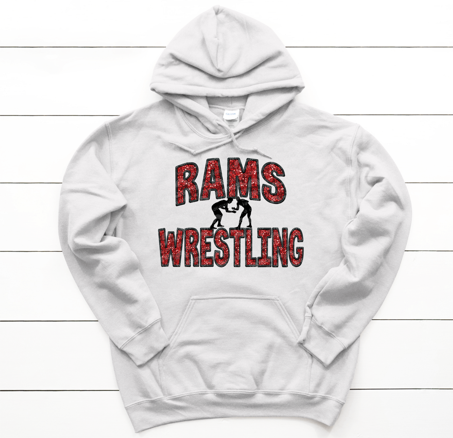 Rams wrestling (FAUX sequin/embroidery) white