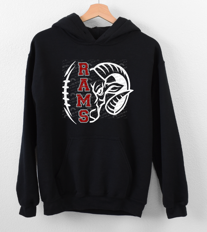 Rams football (red with white outline)