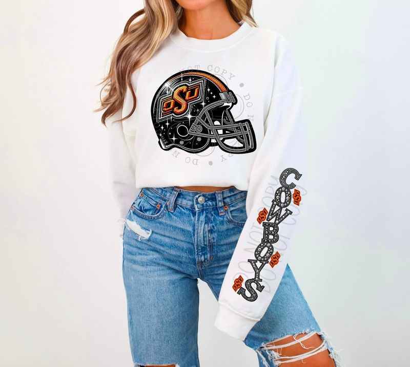 OSU faux rhinestone helmet shirt