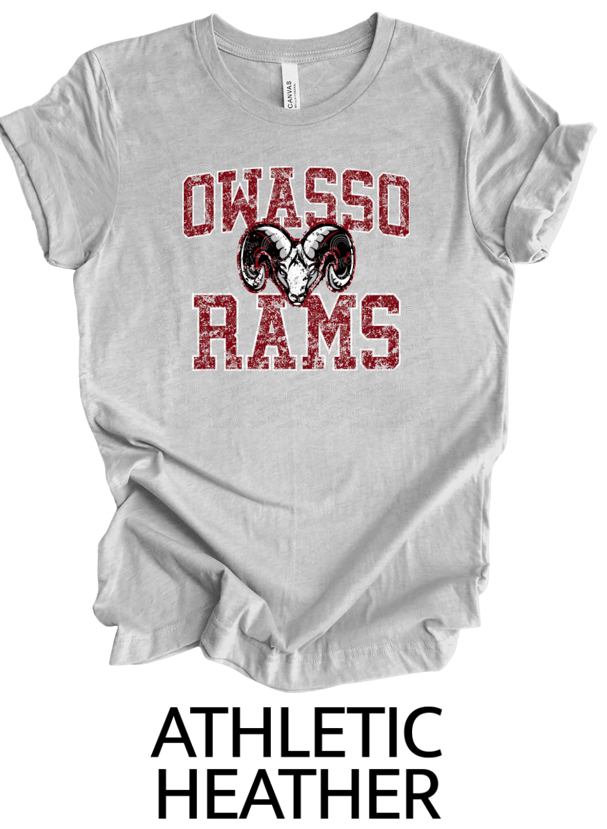 Owasso Rams Cardinal red distressed