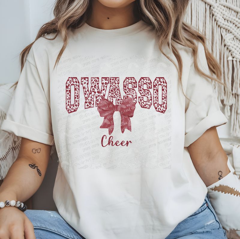 Owasso Cheer leopard coquette bow