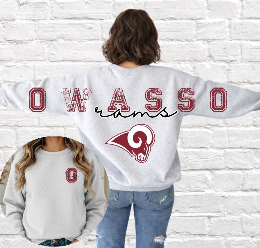 Owasso Rams across the back (ash)