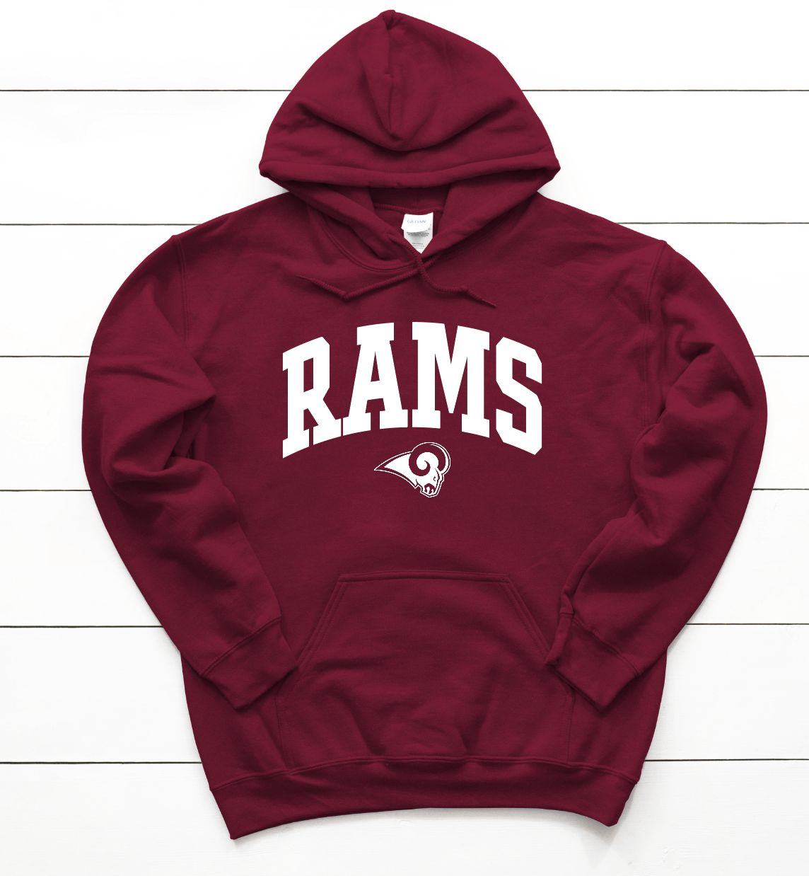 Rams arched varsity (white print)