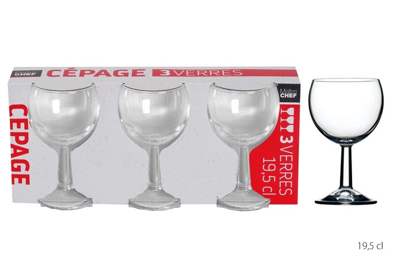 LOT DE 3 VERRES A PIED CEPAGE 19.5CL