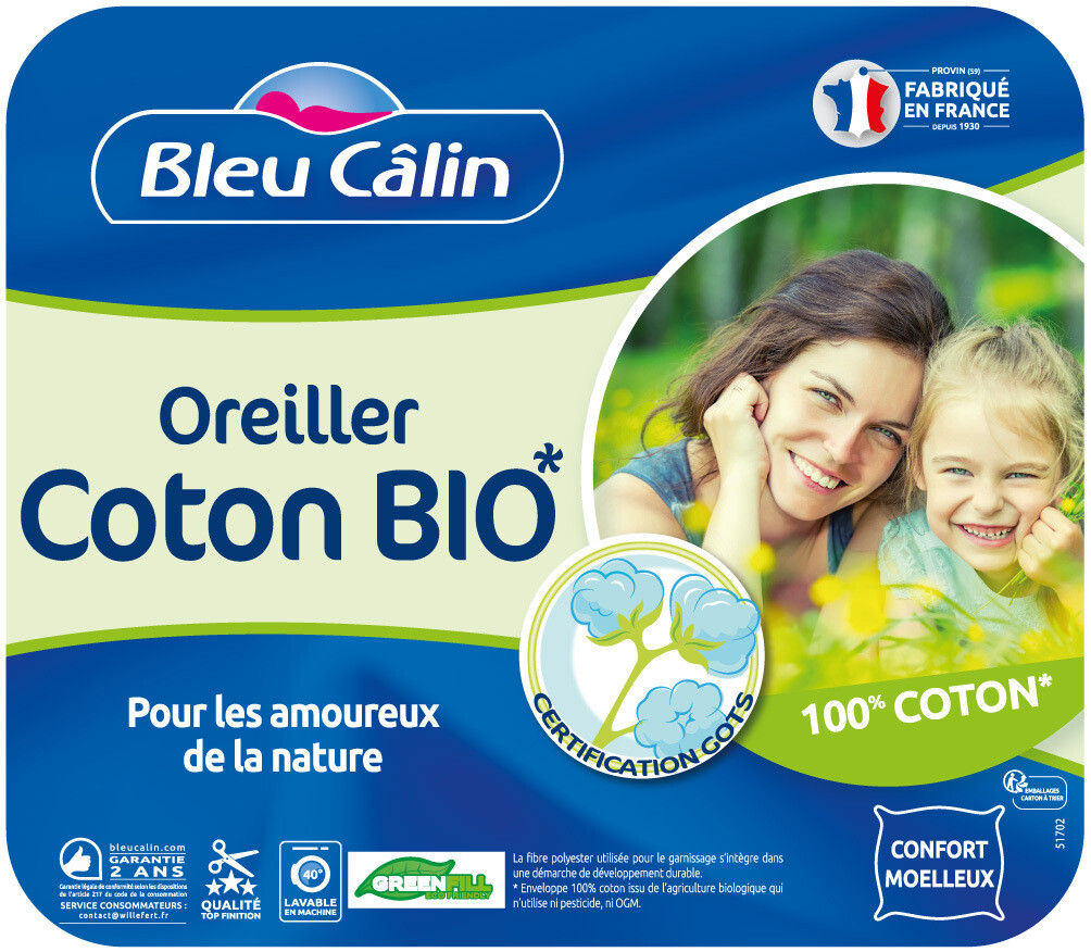 OREILLER 60X60CM NATURE COTON BIO 550G