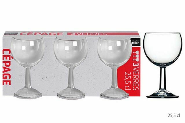 LOT DE 3 VERRES A PIED CEPAGE 25.5CL