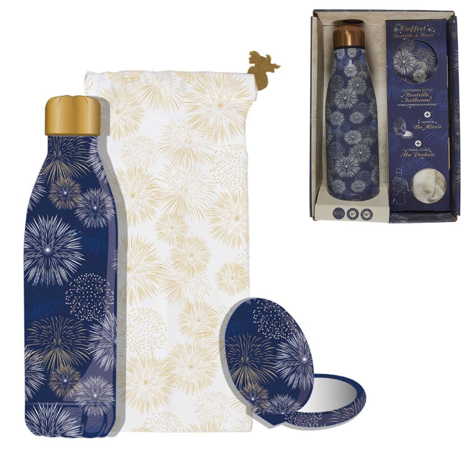 COFFRET BOUTEILLE ISOTHERME AVEC MIROIR ET POCHON