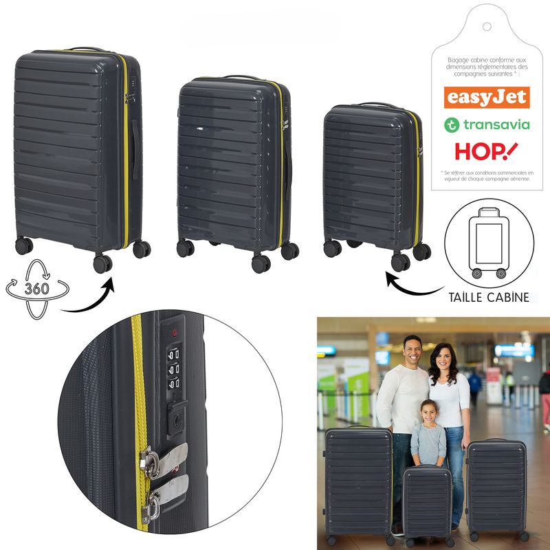 VALISE "ROME" GRIS ZIP JAUNE FLUO 60L