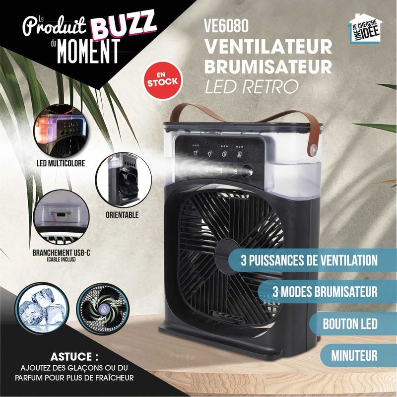VENTILATEUR BRUMISATEUR LED RETRO
