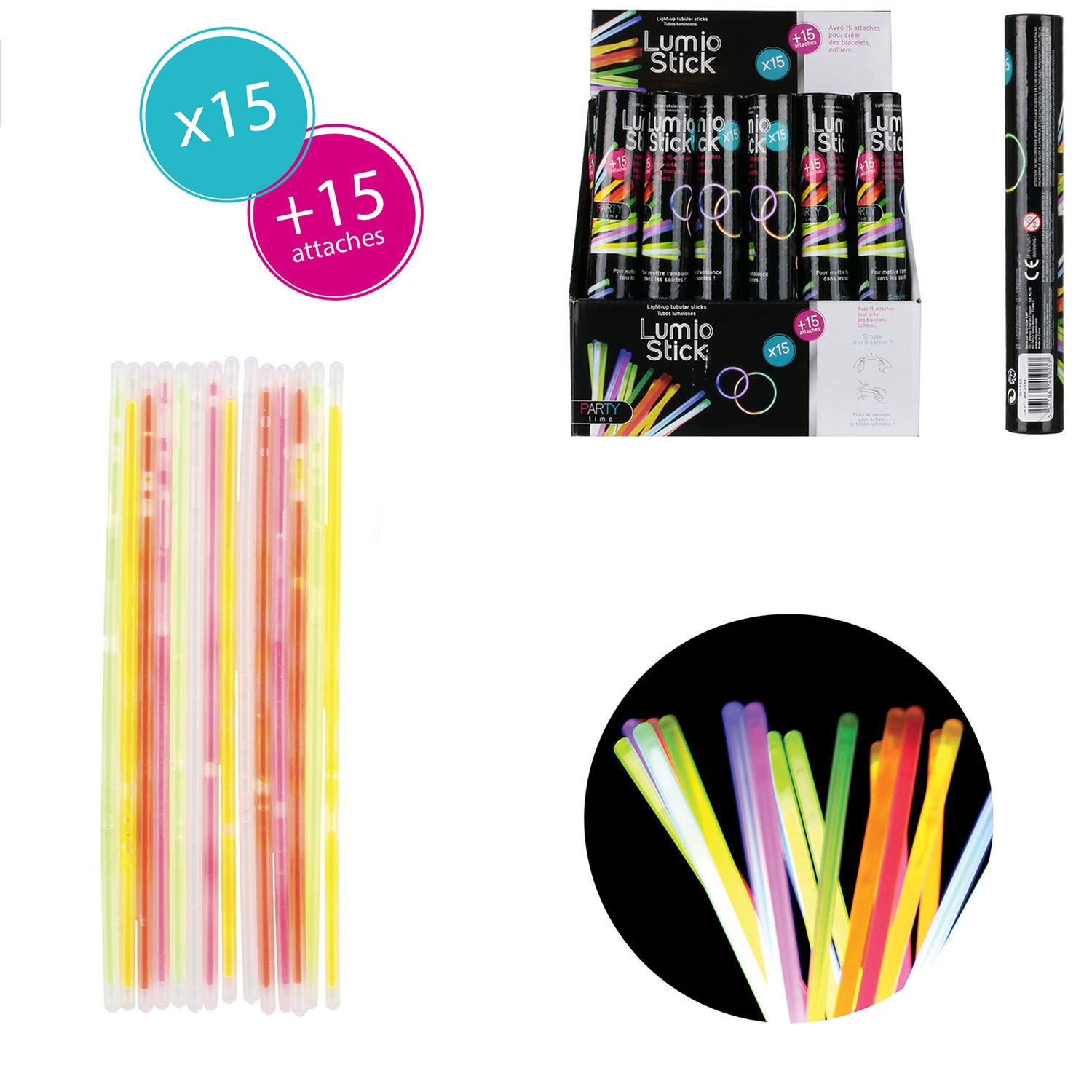 LOT DE 15 BÂTON LUMINEUX MULTICOLORES