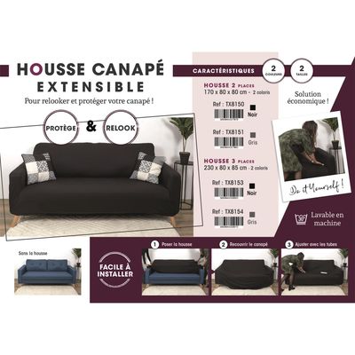 HOUSSE EXTENSIBLE POUR CANAPÉ TROIS PLACES NOIR