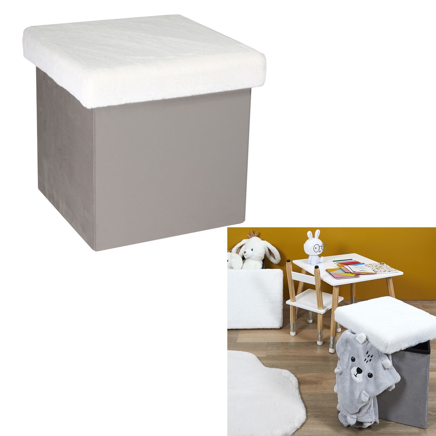 COFFRE POUF PLIANT "LEO"  GRIS