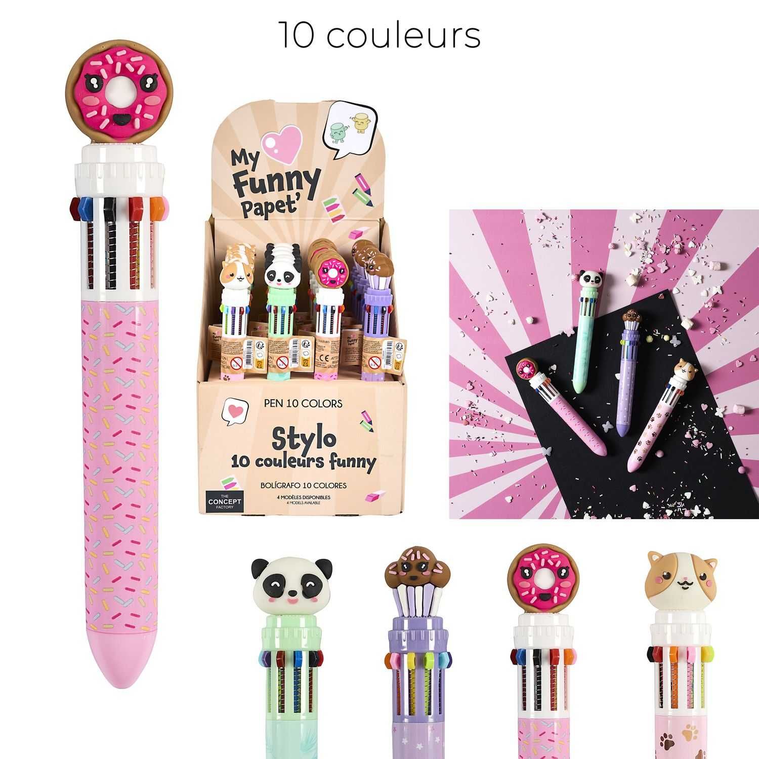 STYLO 10 COULEURS FUNNY KAWAII