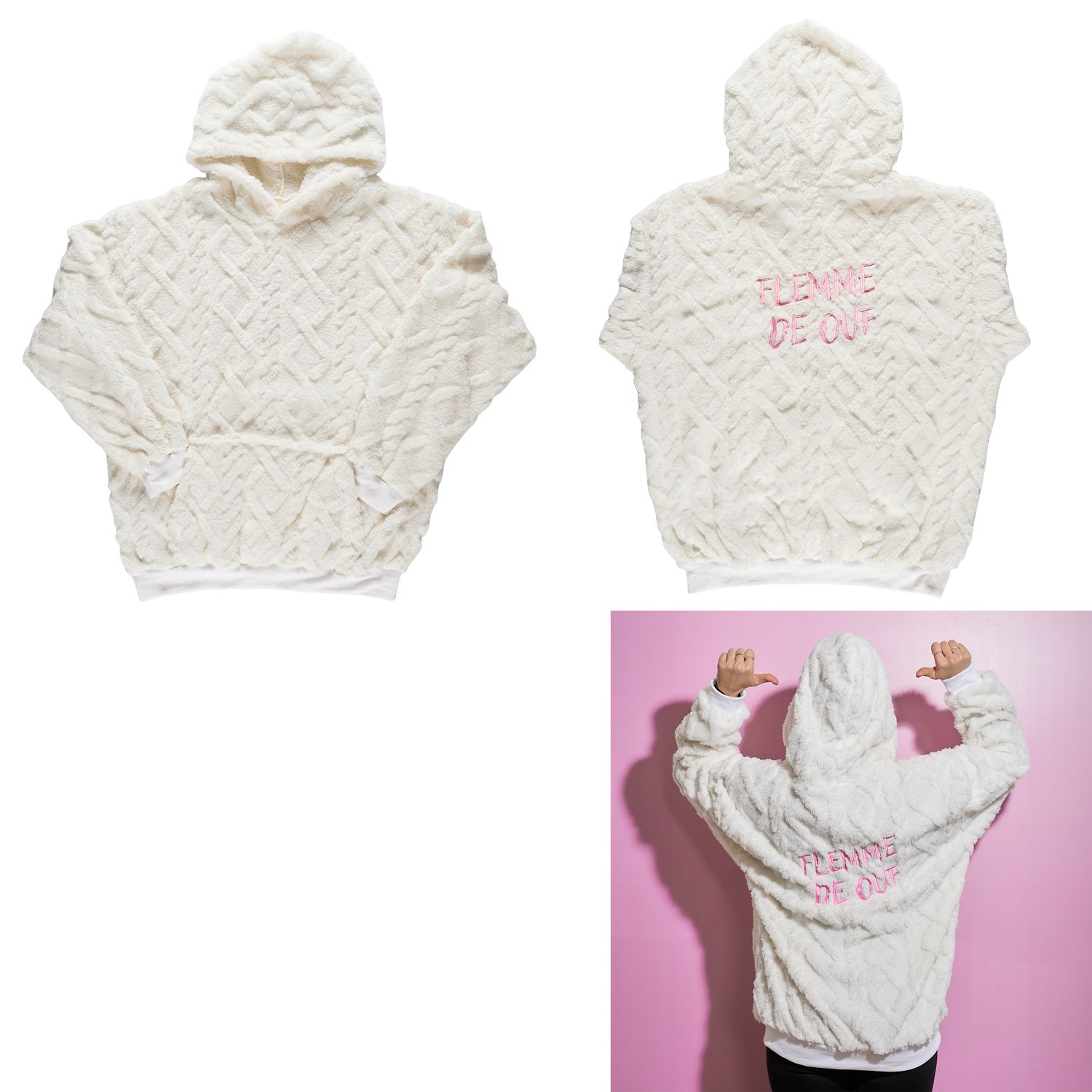 SWEAT À CAPUCHE "FLEMME DE OUF" BLANC