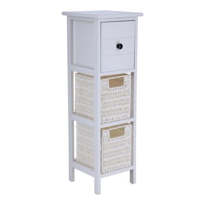 MEUBLE DE RANGEMENT BLANC 1 TIROIR / 2 PANIERS