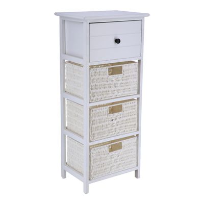 MEUBLE DE RANGEMENT BLANC 1 TIROIR / 3 PANIERS